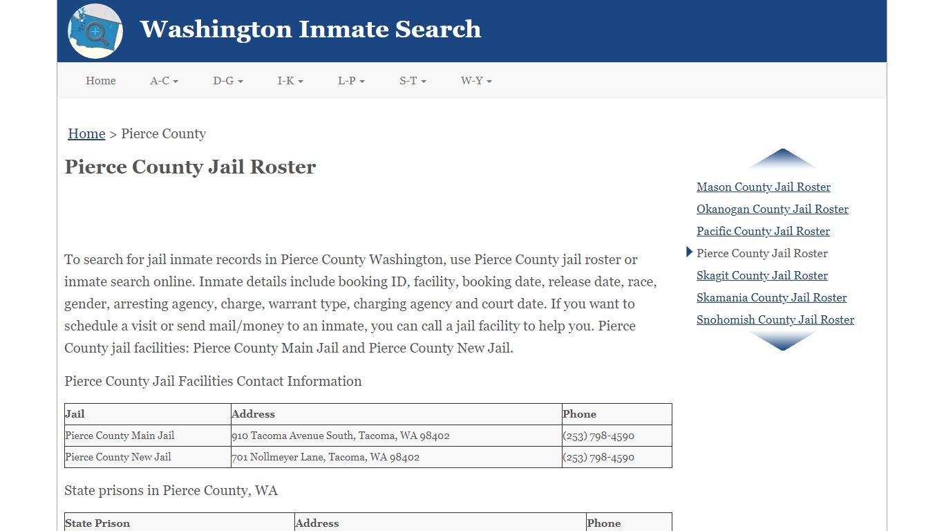 Pierce County Jail Roster - Washington Inmate Search