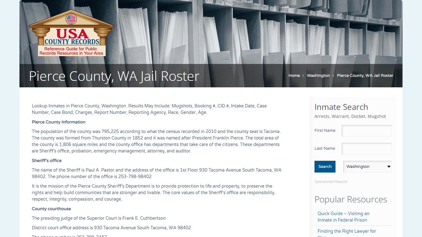 Pierce County, WA Jail Roster | Name Search